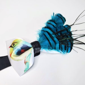 Exaggerate graphic bird 3D real Feather tail event Bow Tie costume Bowtie Handmade Groom Gift nature garden theme wedding unique pre tied