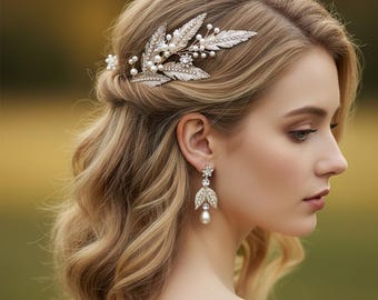 Bridal Gold metal foil leaf flower headpiece Golden Bride cheongsam Hairpiece maid of honor Feminine Wedding Gift evening hair jewelry