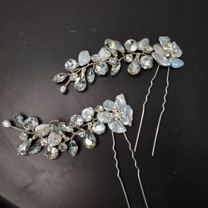 Sparkly Crystal leave leaf shape Bridal Hairpiece hairpin set natural mother of pearl freshwater pearl Bling Bridal headpiece Wedding Gift