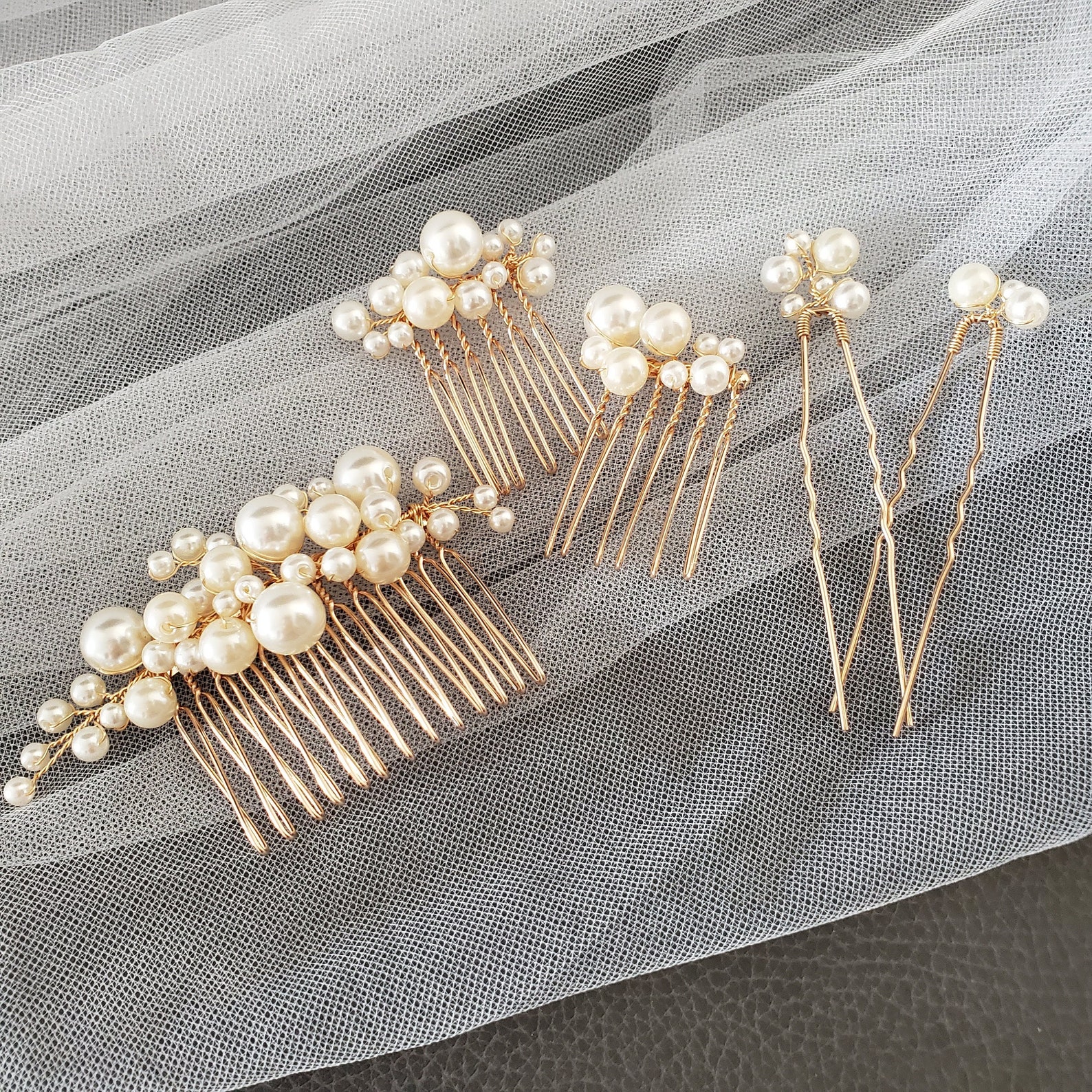 Bride Comb Pin 5pcs Bridal Classy Pearl Comb Pin Set Headpiece Hairpiece White Gold ...