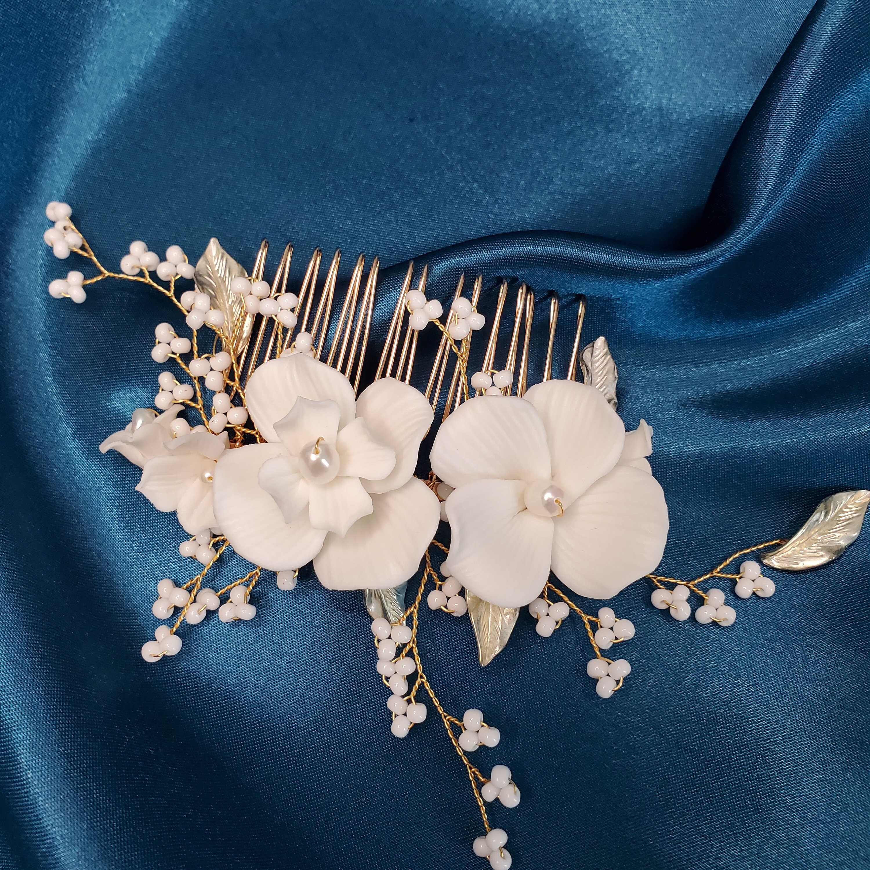 Bridal Hard Ceramic Hair Comb Freshwater Pearls Headpiece  display picture 2