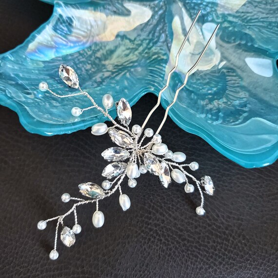 2 pieces Handmade pearl crystal hairpin hair pin elegant modern bridal Hairpiece Amazon.com : Sppry Elegant Pearl Wedding Hair Pins, Bendable  main image 3