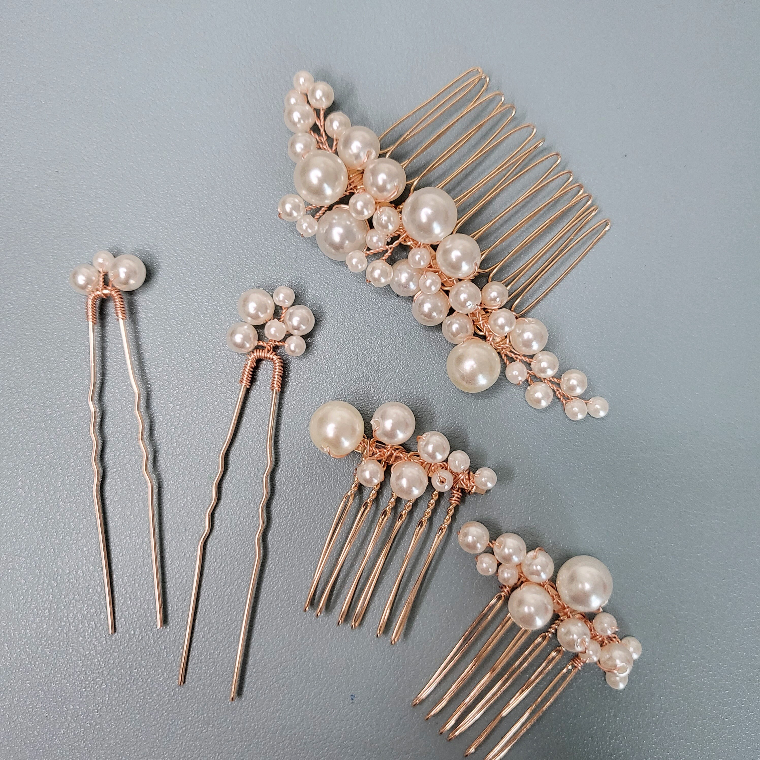 Bride Comb Pin 5pcs Bridal Classy Pearl Comb Pin Set Headpiece Hairpiece White Gold ...