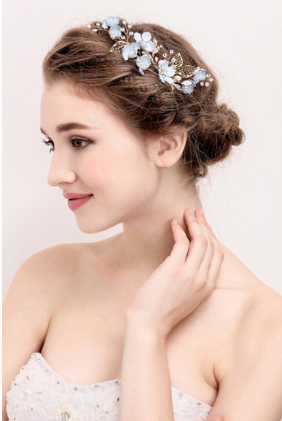 Bridal Hair Piece Comb Something Blue Flower Floral Leaf Maid Etsy