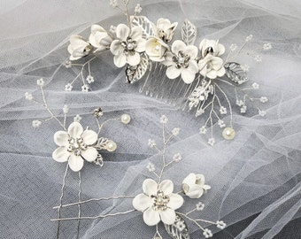 3pcs Comb Pin Flower girl Evening ball headpiece Amazon.com : Kercisbeauty Bridal Floral Hair Pins Wedding  main image 4