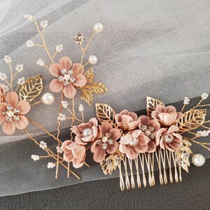 Bridal Hairpiece comb pin 3pcs Flower girl floral leaf Maid of Honor mother of Bride tea ceremony Hair headpiece clip Beach Wedding gift