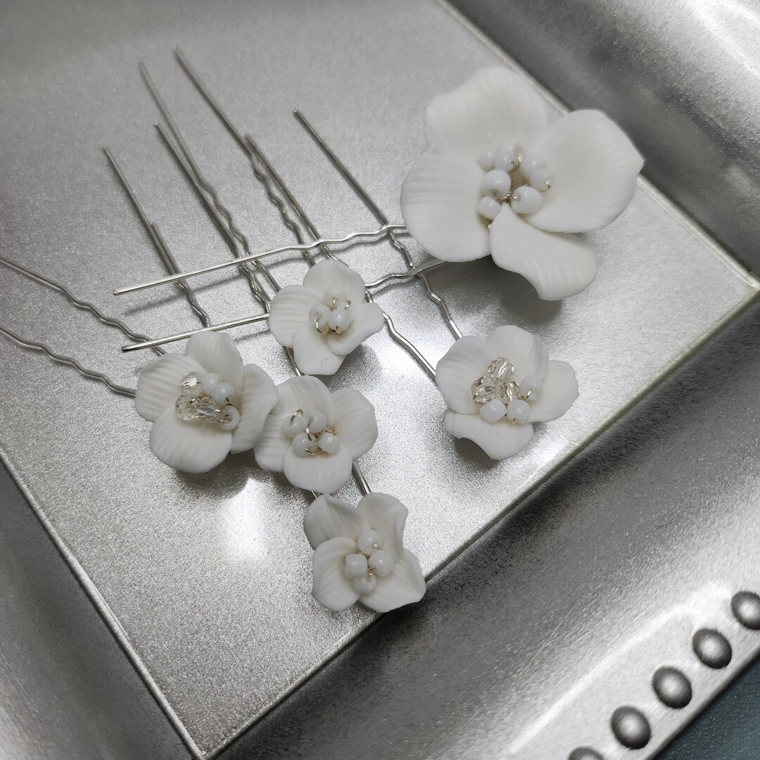 Set of 6 Bridal Ceramic Flower Hair Pin Set Headpiece  display picture 3