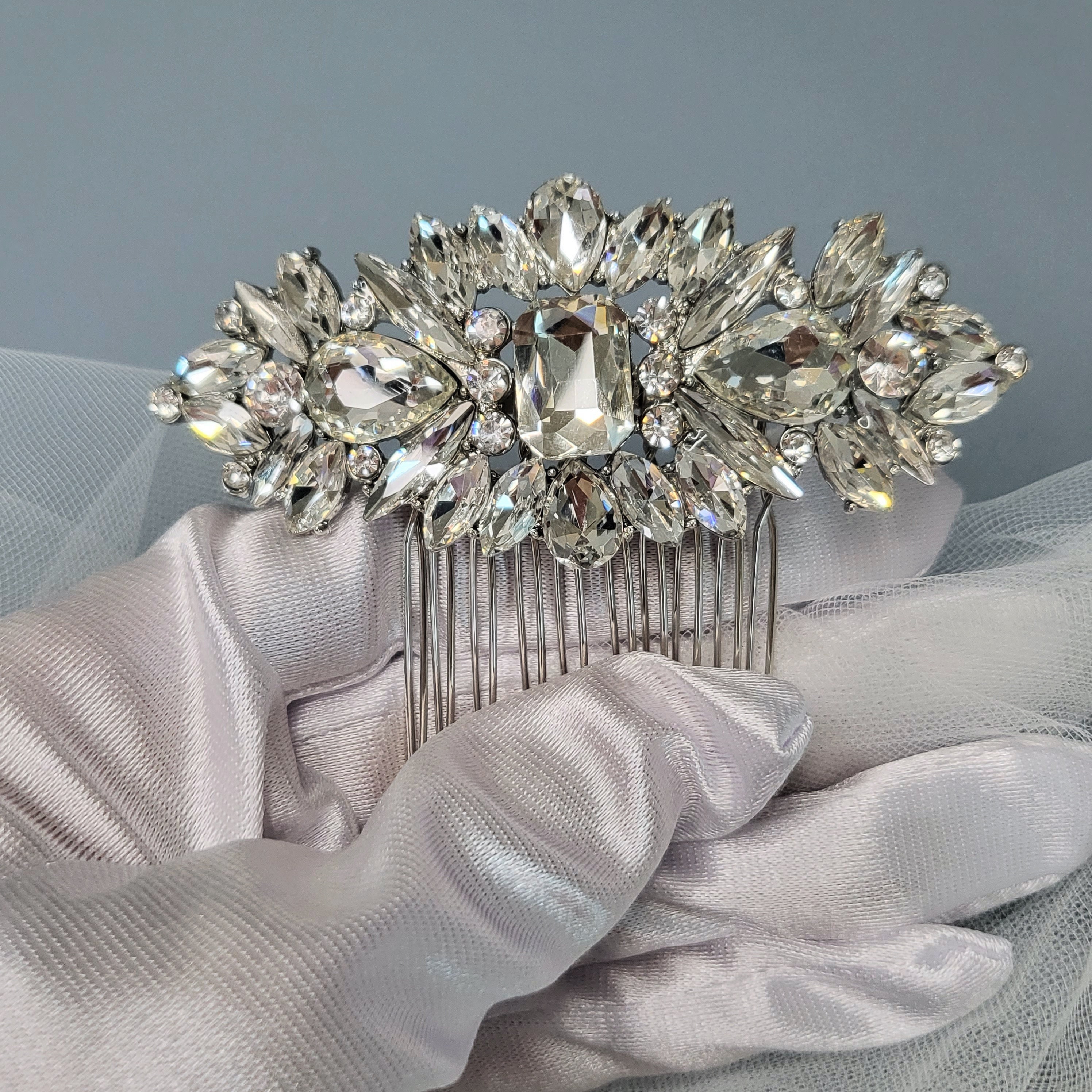 Bridal sparkling crystal allover floral hair comb sparkly flower bling headpiece Amazon.com : Olbye Rhinestone Crystal Bridal Headpiece  main image 4