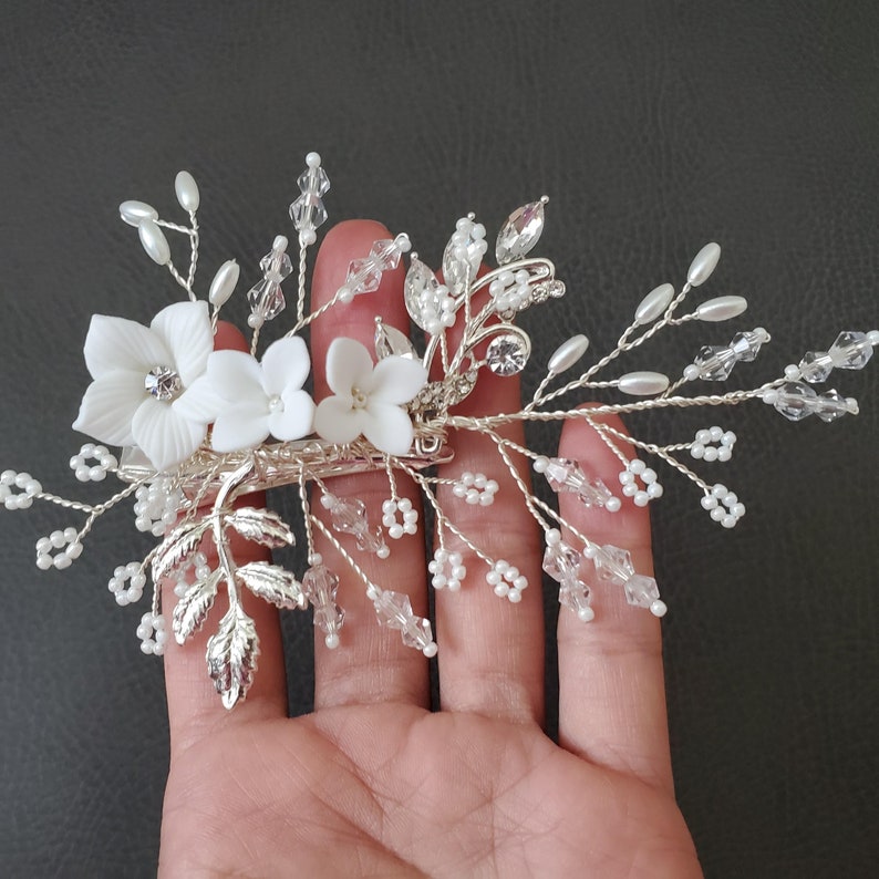 Floral Pin Headpiece Clip Pearl Flower girl Hairpieces Hair clip Accessory unique elegant Bride Bridal Wedding Gift