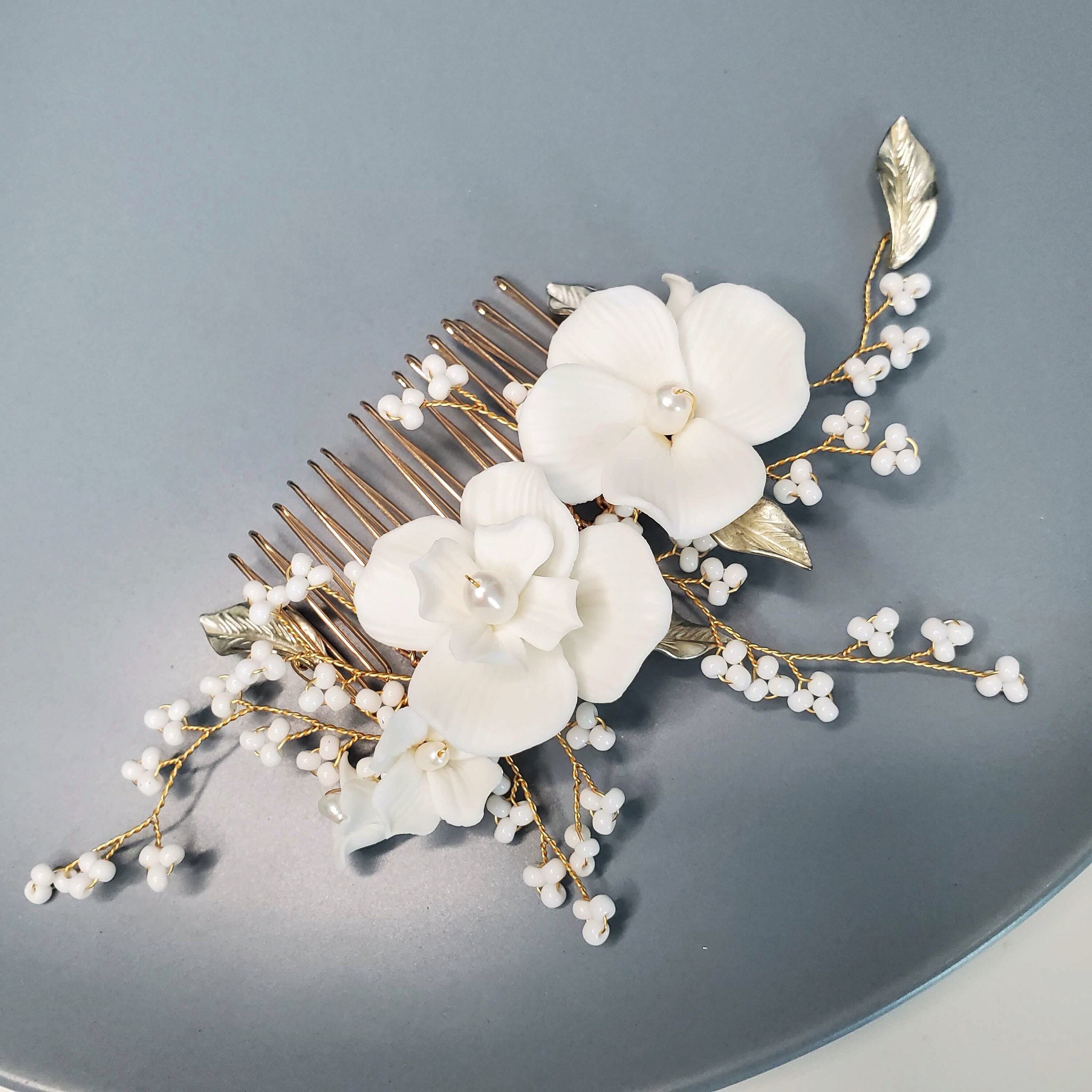 Bridal Hard Ceramic Hair Comb Freshwater Pearls Headpiece  display picture 1