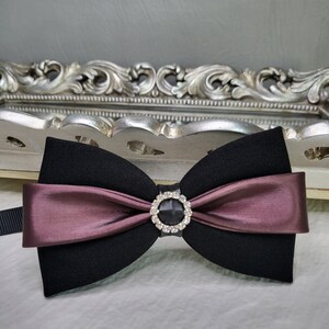 Luxury handmade double layer butterfly Bow Tie formal event crystal purple black leather Bowtie Groom dad ceremony gift prom evening Party