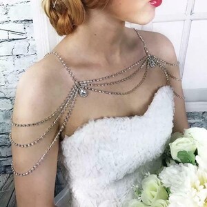 Bridal Sparkly Crystal body Jewelry Shoulder Chain bling Bride Large Choker Necklace Evening event prom Wedding Gift