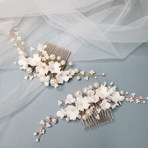 Bridal Ceramic Floral pearl comb Headpiece Classy Flower Hairpieces Veil Deco Comb Hair Accessory elegant Bride Wedding Gift
