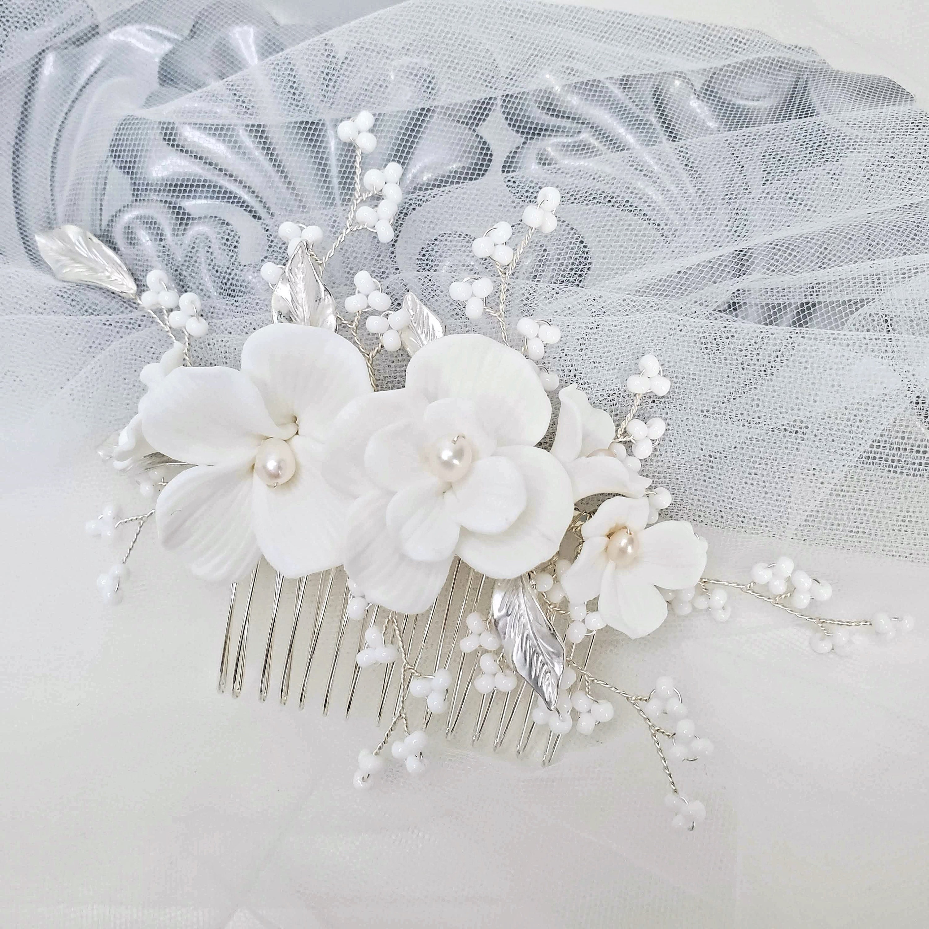 Bridal Hard Ceramic Hair Comb Freshwater Pearls Headpiece  display picture 3