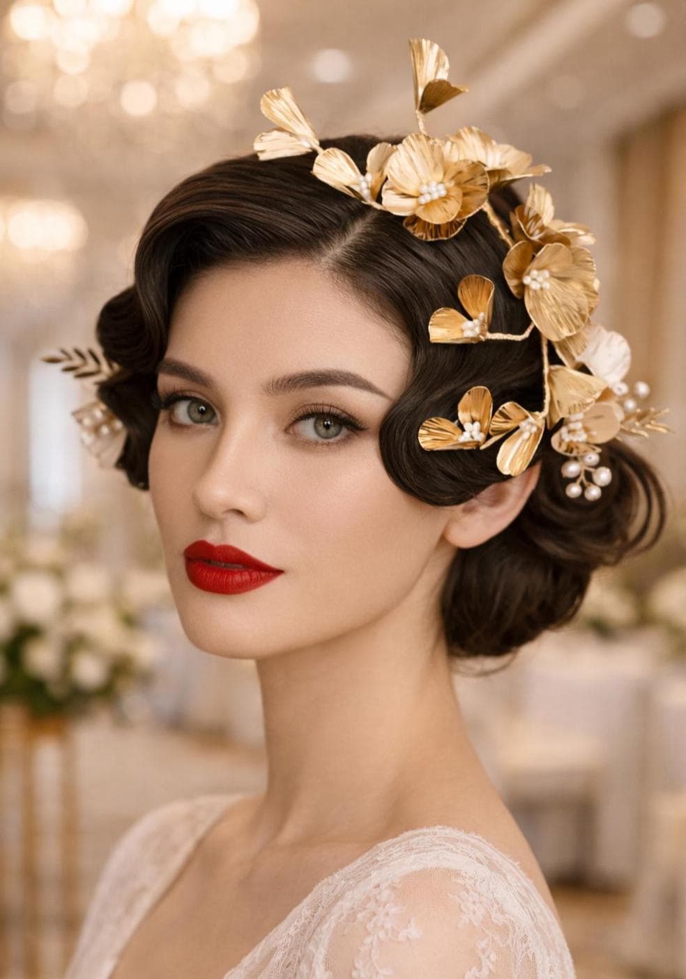 Etsy EnjoyLuv  gold metal floral Hair pieces Gold Flower Hair Pins: Crystal Bridal Hair Accessory, Set of  main image 4