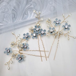 3pcs Set Bridal Hair piece comb something Blue Flower floral leaf bridesmaid mother of Bride Hair Jewelry headpiece clip Beach Wedding gift