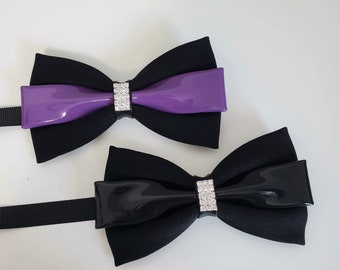 Elegant handmade double layer butterfly Bow Tie formal event crystal purple black patent leather Bowtie Groom dad wedding gift prom Party