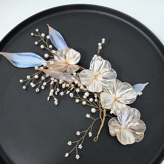 One of a Kind Light Gold Petal Flower Leaf Bridal Large  display picture 3