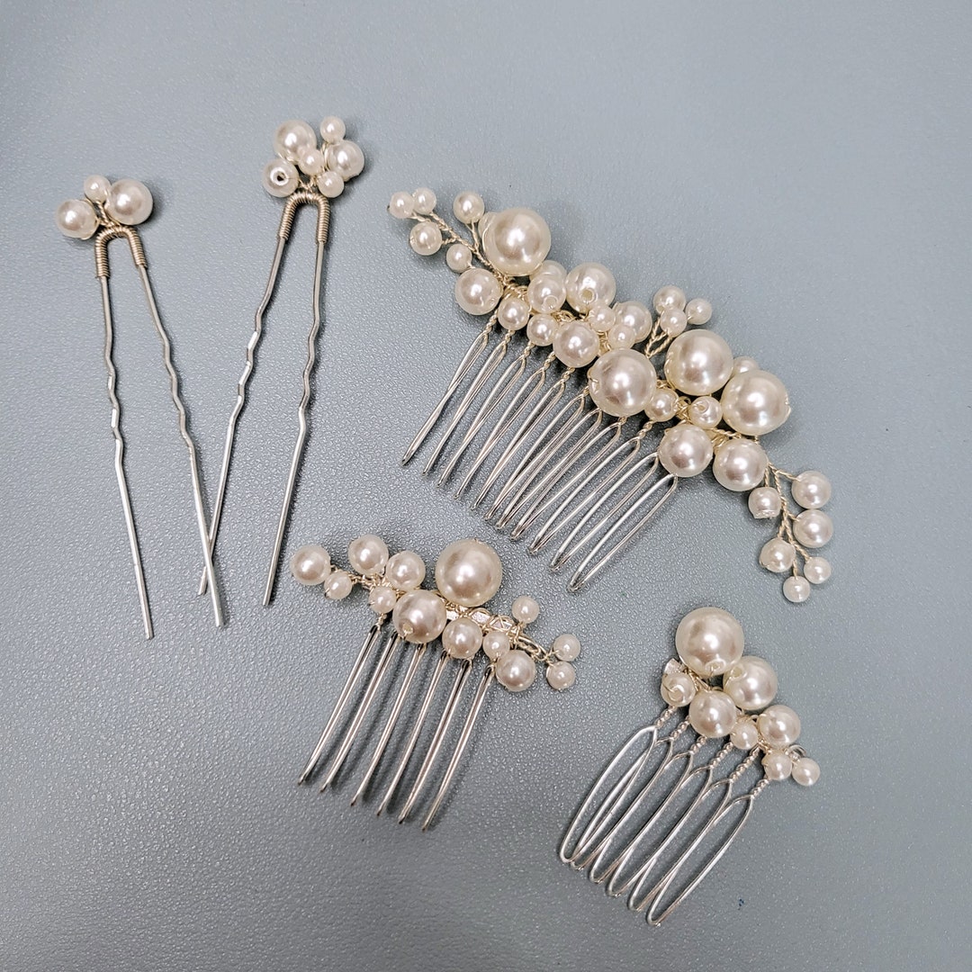 Bride Comb Pin 5pcs Bridal Classy Pearl Comb Pin Set Headpiece Hairpiece White Gold ...