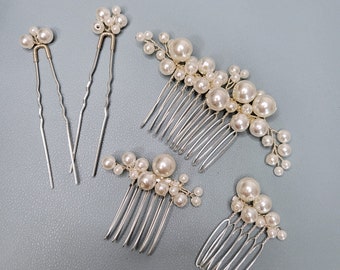 5pcs Bridal Classy Pearl Comb Pin Set headpiece Hairpiece white gold evening event Hair Jewelry Bridesmaid mother of Bride Wedding Party