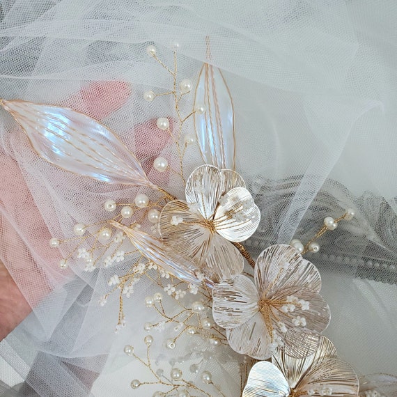 One of a Kind Light Gold Petal Flower Leaf Bridal Large  display picture 3
