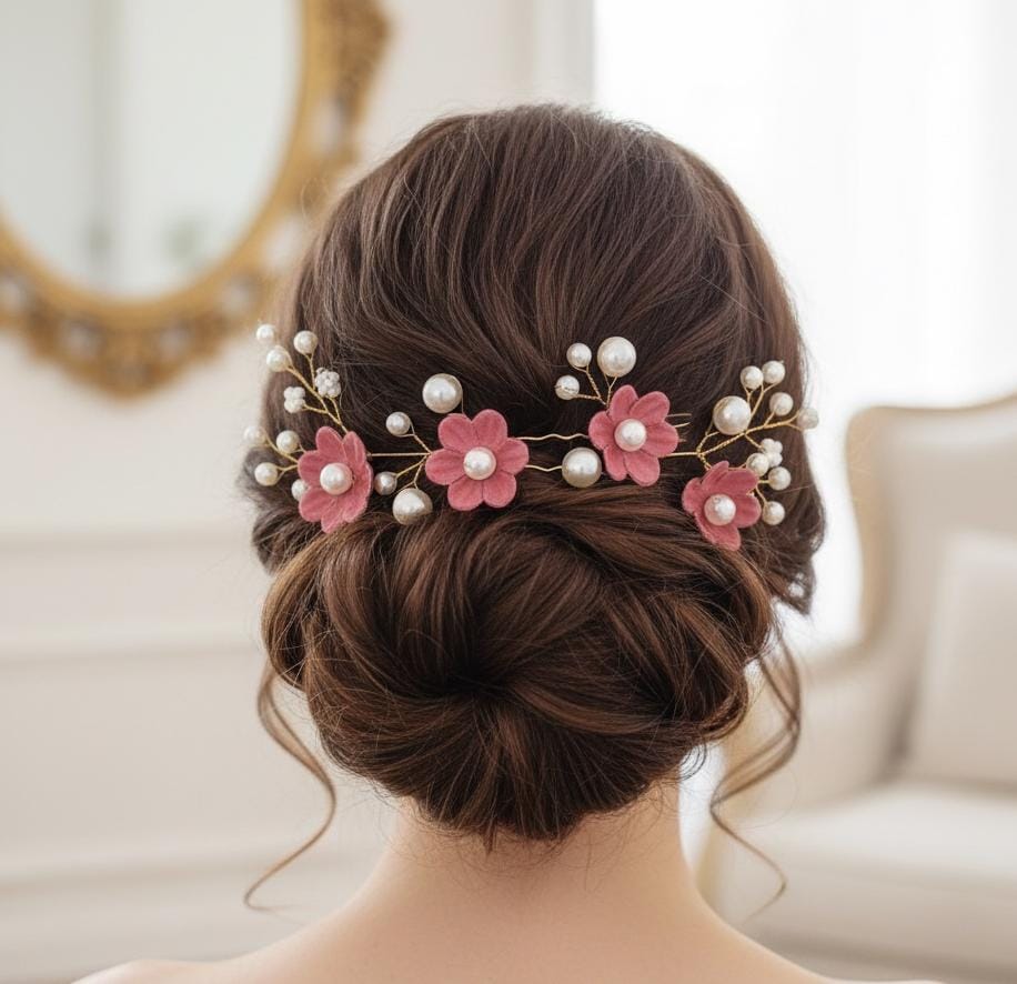 3 Pcs Bright Pink Flower Girl Hair Fuchsia Petals Floral  display picture 2