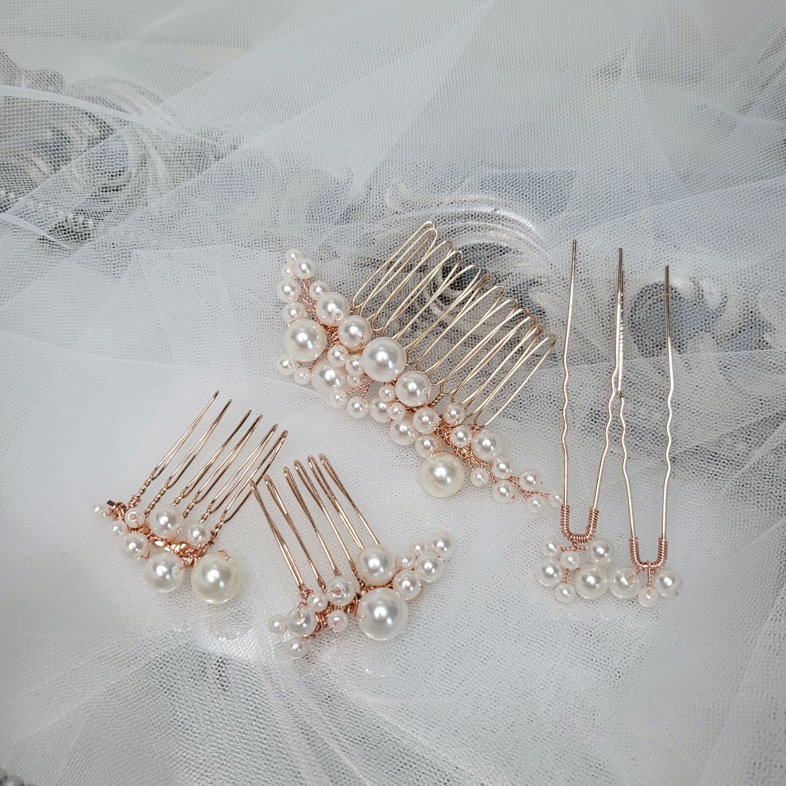 Bride Comb Pin 5pcs Bridal Classy Pearl Comb Pin Set Headpiece Hairpiece White Gold ...