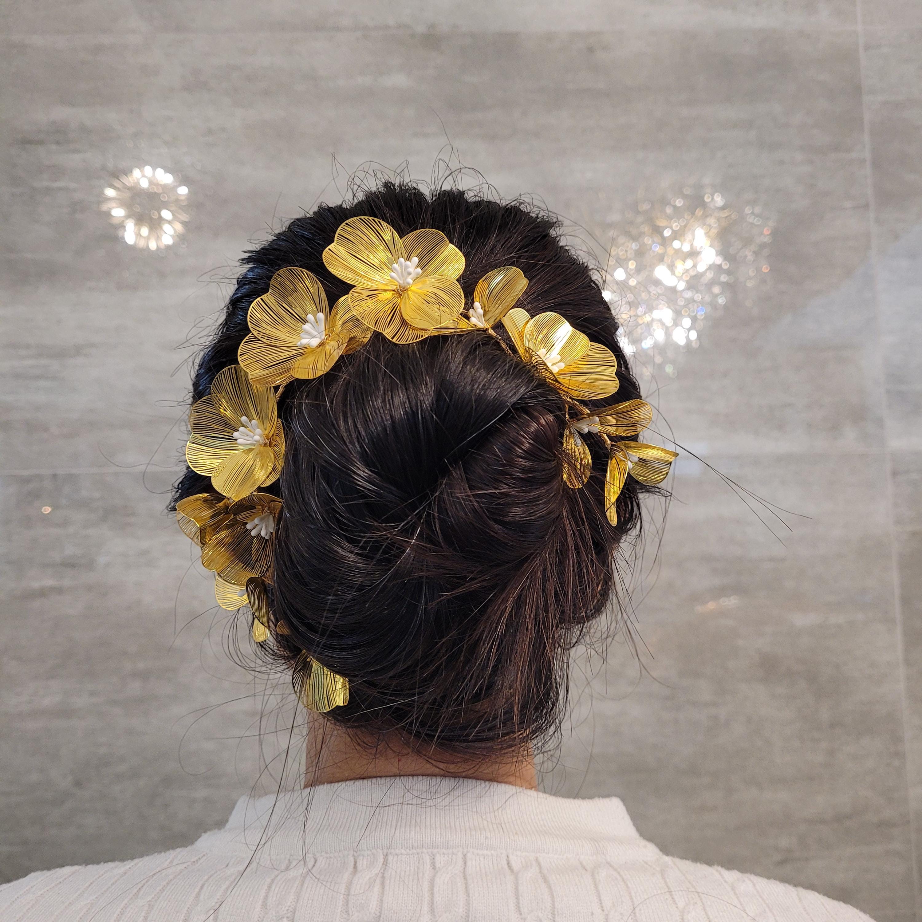 Gold pedal flower Bridal large headpiece hairpiece Gold Pedal Headpiece - Etsy main image 4