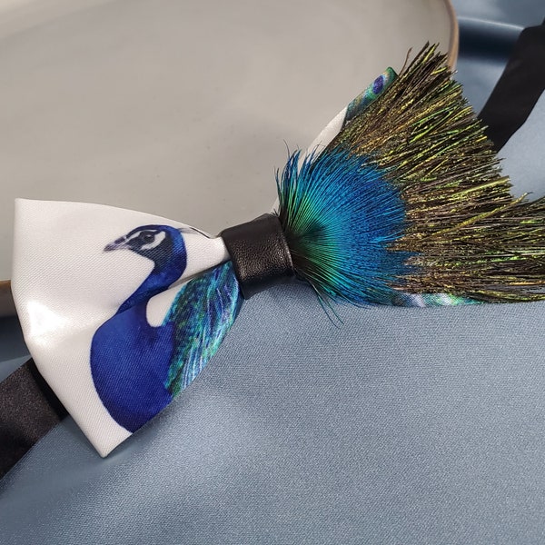 One of a kind Groom Peacock graphic Feather tail flamingo Evening Rare Bow Tie Satin Bowtie Handmade Groom Groomsmen Gift wedding unique