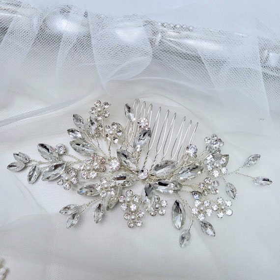 Bridal Sparkling Crystal Allover Floral Hair Comb Sparkly  display picture 1