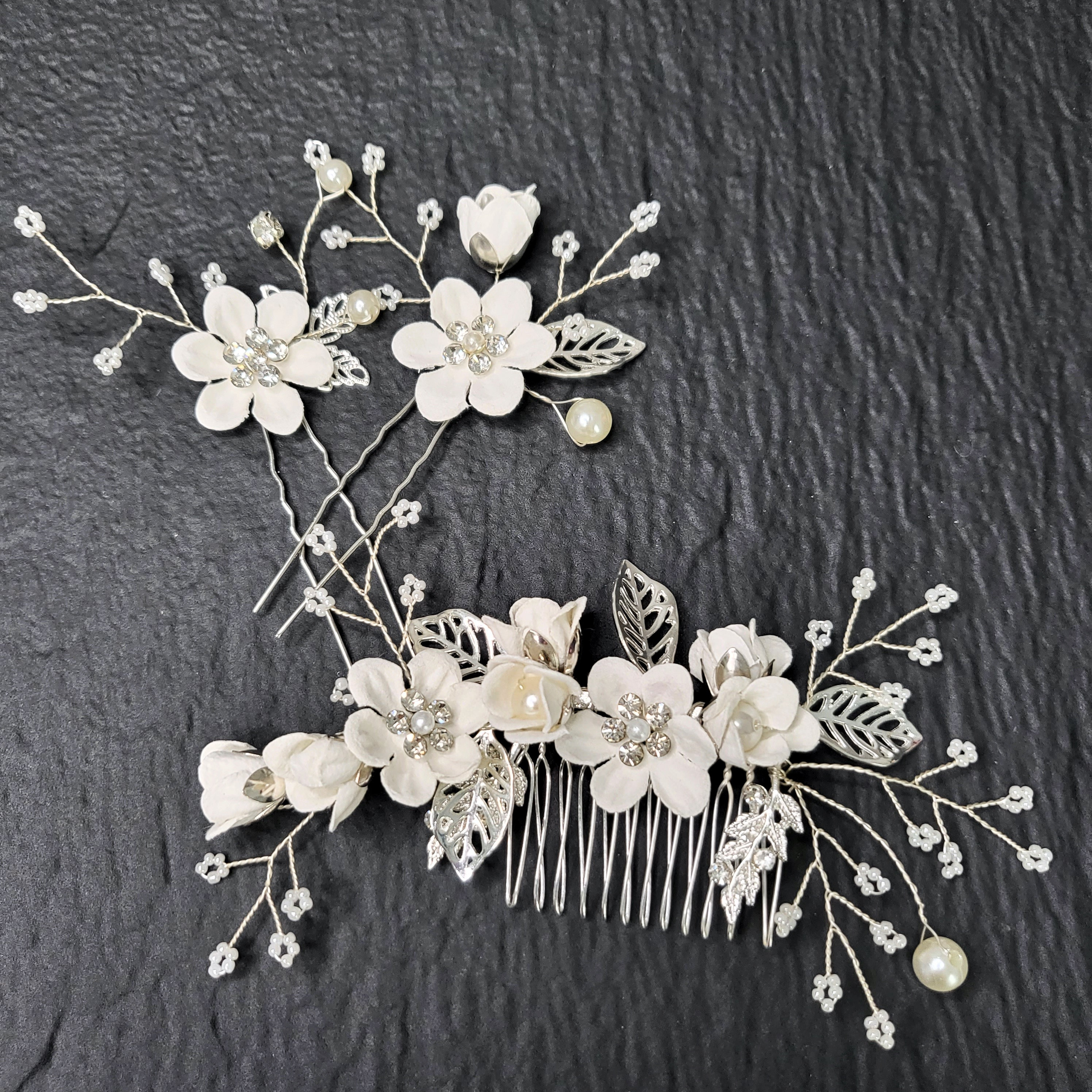 3pcs Comb Pin Flower girl Evening ball headpiece Amazon.com : Kercisbeauty Bridal Floral Hair Pins Wedding  main image 3