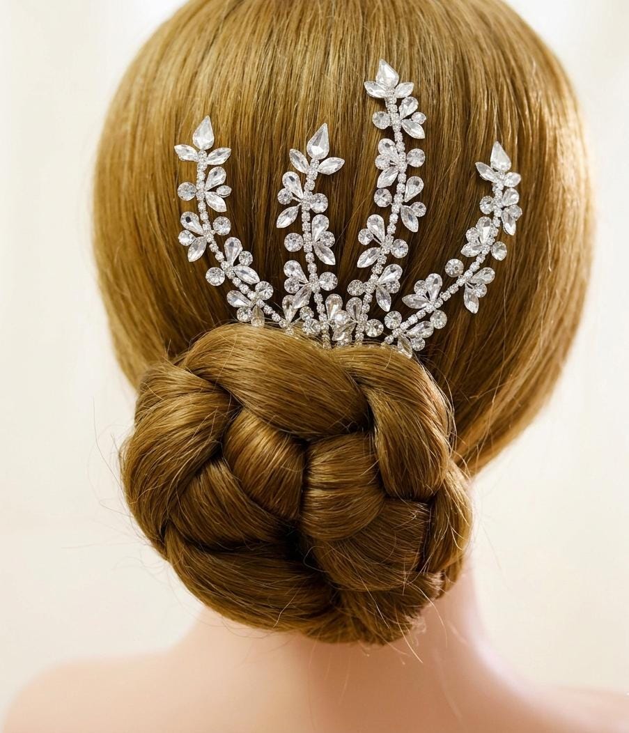 Bridal Sparkle Crystal Vine Floral Hair Comb Bling Headpiece  display picture 3