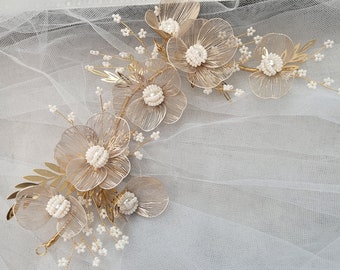 Two tone Pale rose gold flowers metal floral Bridal Two-tone gold headpiece romance hair comb Flower hairpiece gift bride wedding prom