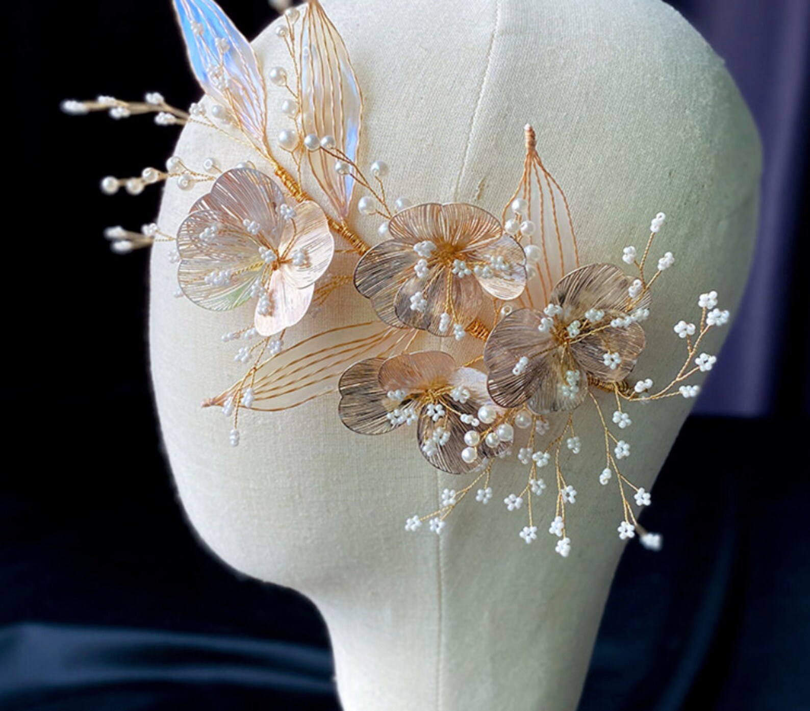 One of a Kind Light Gold Petal Flower Iridescent Leaf Bridal - Etsy