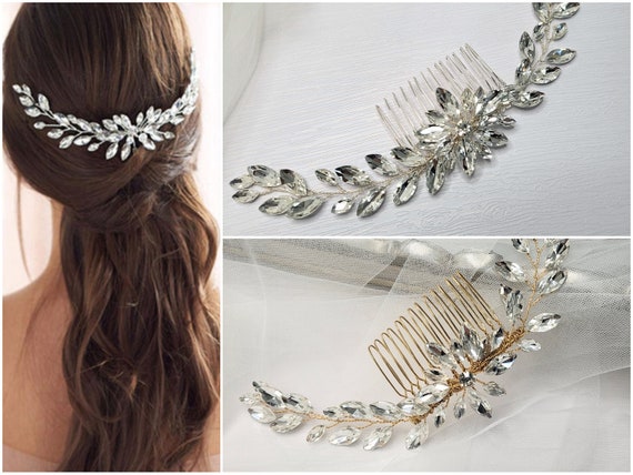 NEW Sparkly Crystal Flower Bridal Headpiece vine Veil Comb Silver Bridal Hair Piece- Tiara - Wedding Hair Comb, Pearl  main image 3