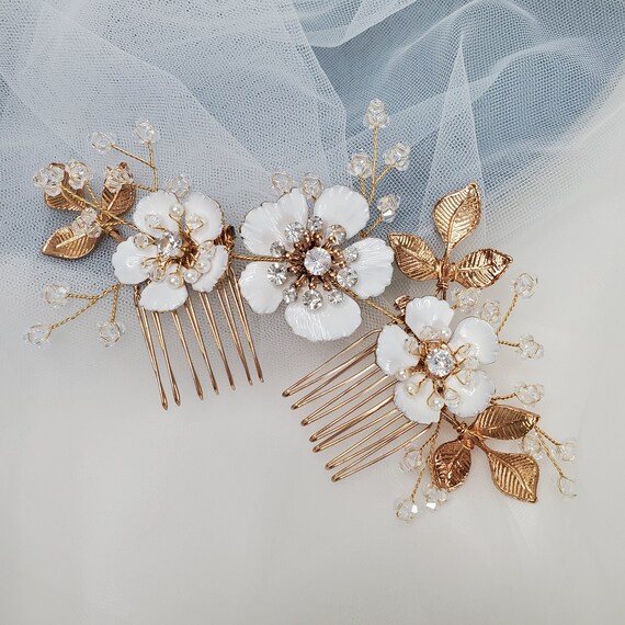 Bridal Vintage White Gold Enamel Flower Metal Floral  display picture 1