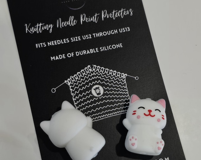 Adorable Knitting Needle Point Protectors White Cat