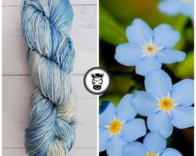 Hand Dyed Yarn: Forget Me Not                    Available in Silk, Baby Alpaca, Yak blend (Wool Free)