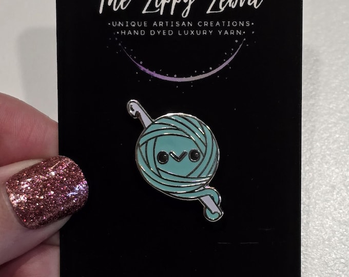 Crochet Hook Yarn Ball Enamel Pin Gift Idea