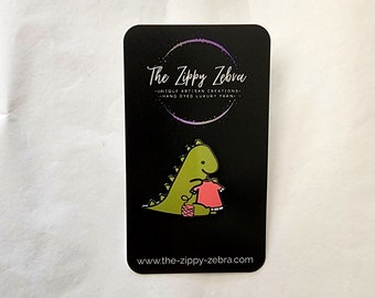 Knitting Dino Cute Enamel Pin Gift Idea