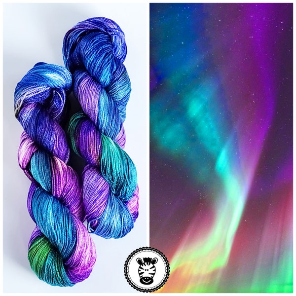 Hand Dyed Yarn: Northern Lights                     Available in Silk, Baby Alpaca, Linen blend (Wool Free)