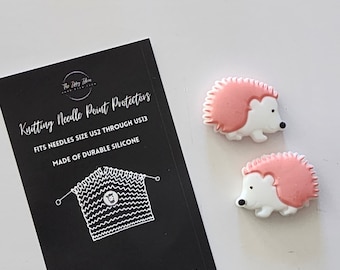 Adorable Knitting Needle Point Protectors Pink Hedgehogs