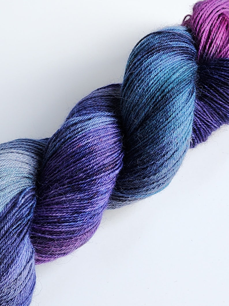 Hand Dyed Yarn: Majestic Midnight Available in Silk, Baby Alpaca, Linen blend Wool Free image 2