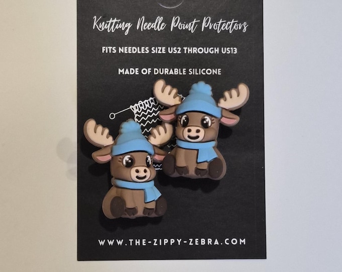 Adorable Knitting Needle Point Protectors Moose in a Hat and Scarf