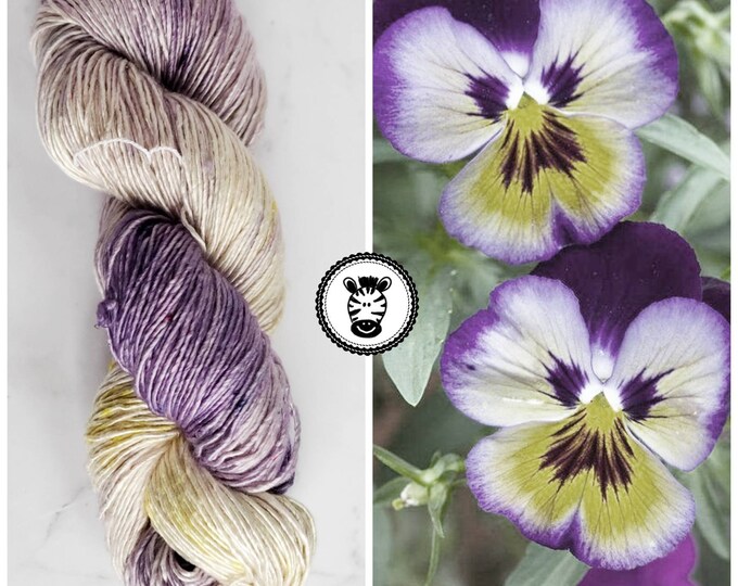 Hand Dyed Yarn: Pansies                     Available in Silk, Baby Alpaca, Yak blend (Wool Free)