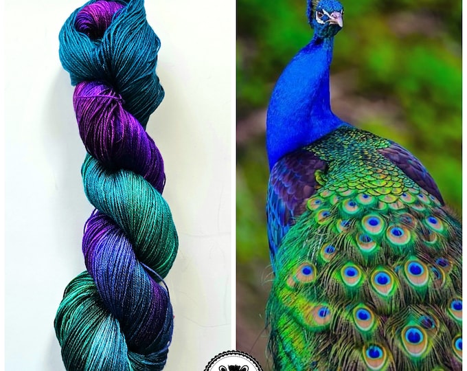 Hand Dyed Yarn: Peacock                    Available in Silk, Baby Yak blend (Wool Free)