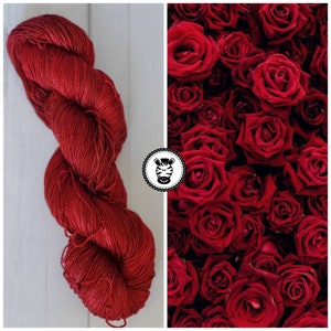 Hand Dyed Yarn: Red Roses                      Available in Silk, Baby Alpaca, Yak blend (Wool Free)