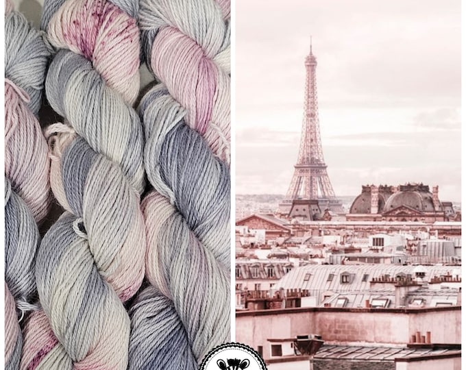 Hand Dyed Yarn: J'Adore Paris                           Available in Silk, Baby Alpaca, Yak blend (Wool Free)