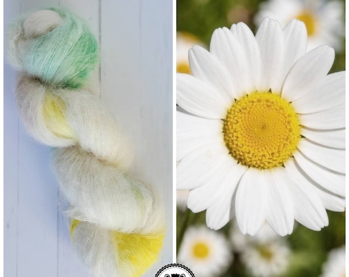 Hand Dyed Yarn: Daisy                      Available in Silk, Baby Alpaca, Yak blend (Wool Free)