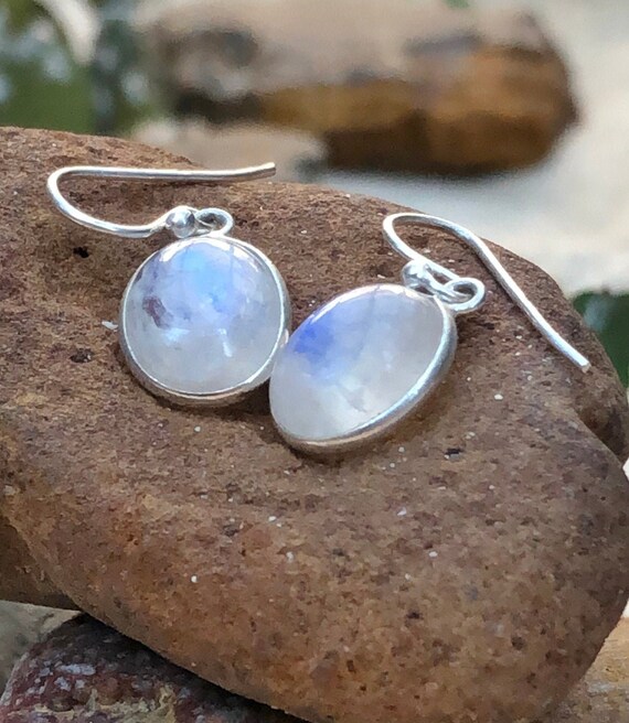 Moonstone Drop Earrings Sterling Silver Natural Stone Jewelry